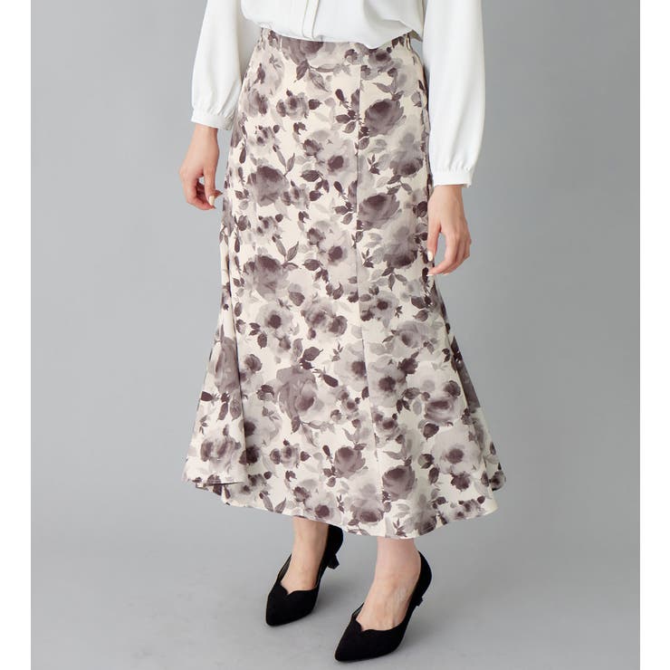 ブラック系花柄 | あったか裏地付花柄マーメイドスカート   | alotta