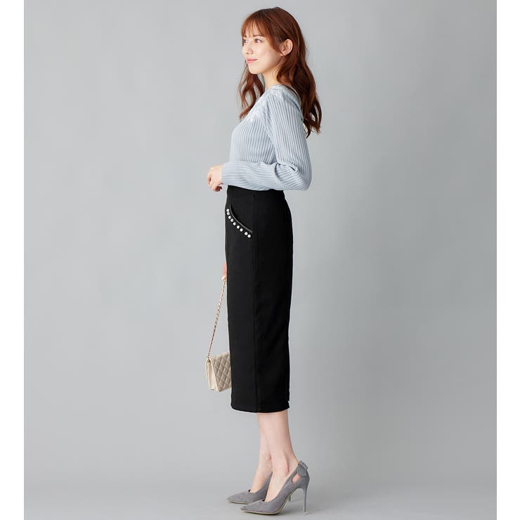 パール調ボタン付配色タイトスカート    | alotta | 詳細画像10 