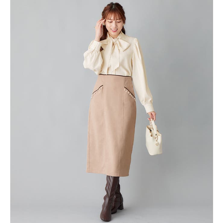 パール調ボタン付配色タイトスカート    | alotta | 詳細画像13 