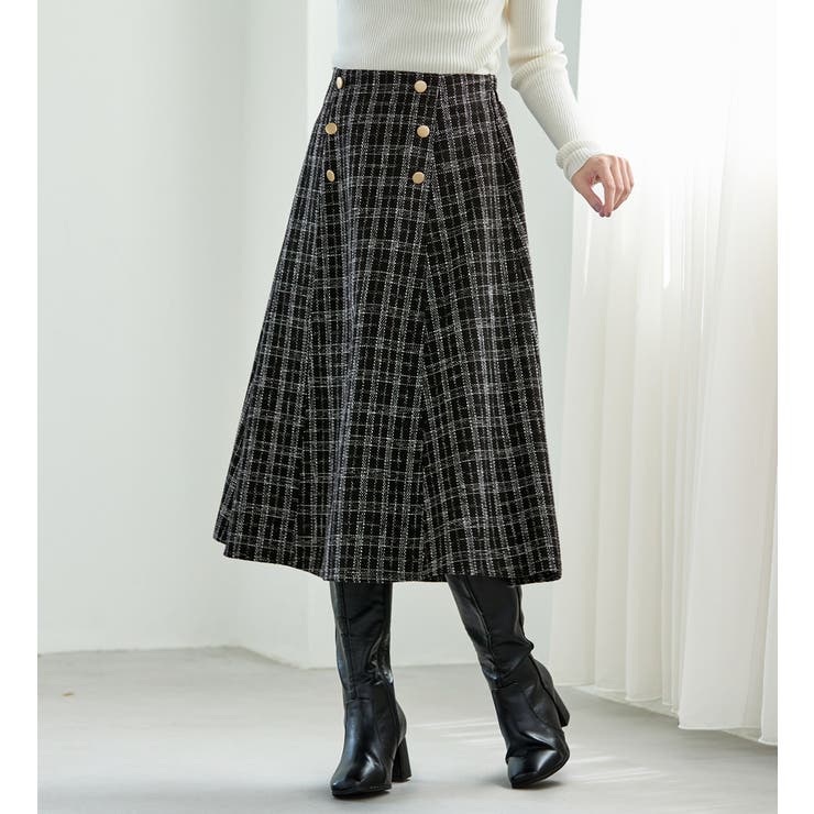 高見えツイードチェックフレアースカート | alotta | 詳細画像7 