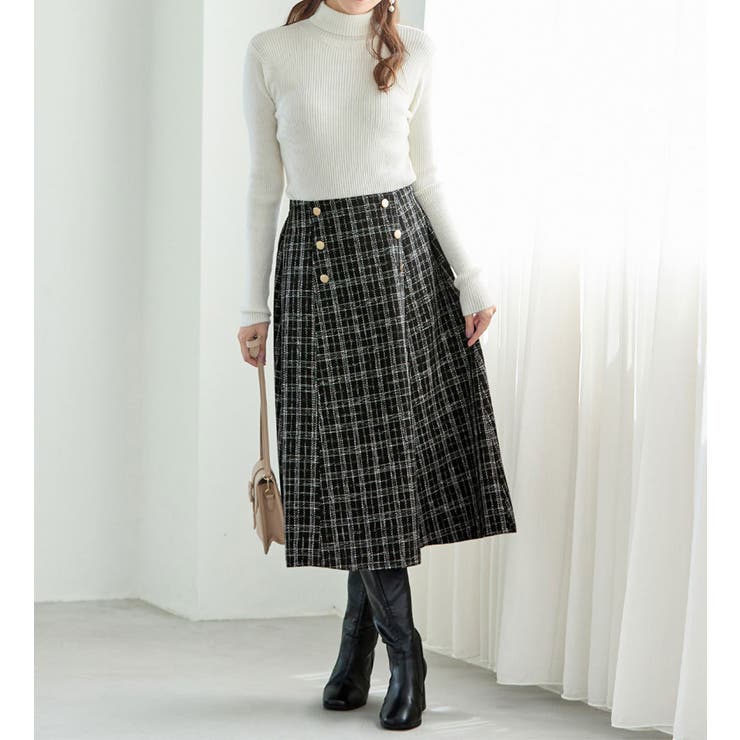 高見えツイードチェックフレアースカート[品番：ATTW0007304]｜alotta