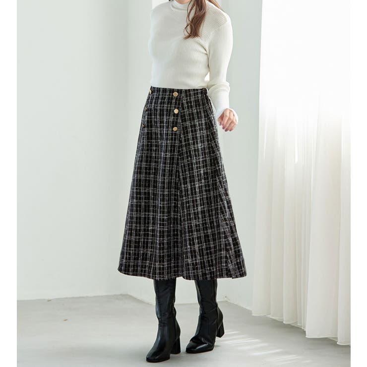 高見えツイードチェックフレアースカート | alotta | 詳細画像10 