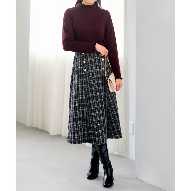 高見えツイードチェックフレアースカート[品番：ATTW0007304]｜alotta