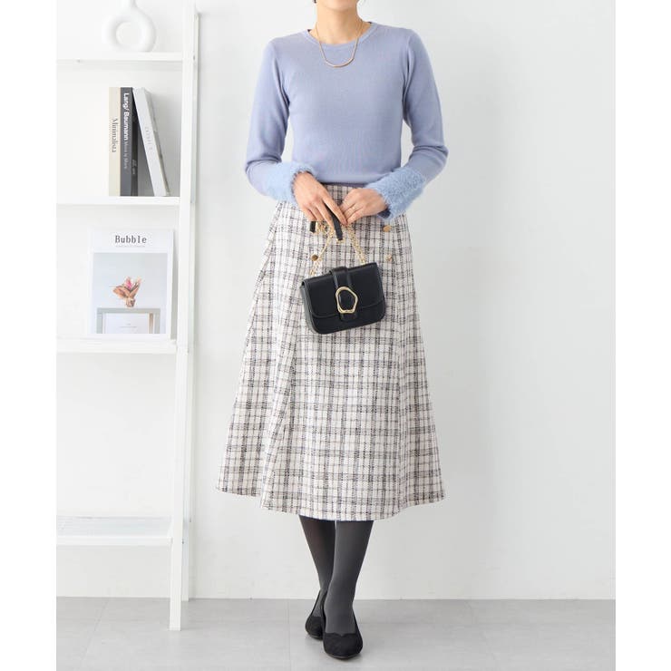 高見えツイードチェックフレアースカート[品番：ATTW0007304]｜alotta