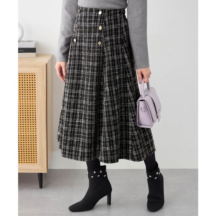 モノトーン | 高見えツイードチェックフレアースカート | alotta