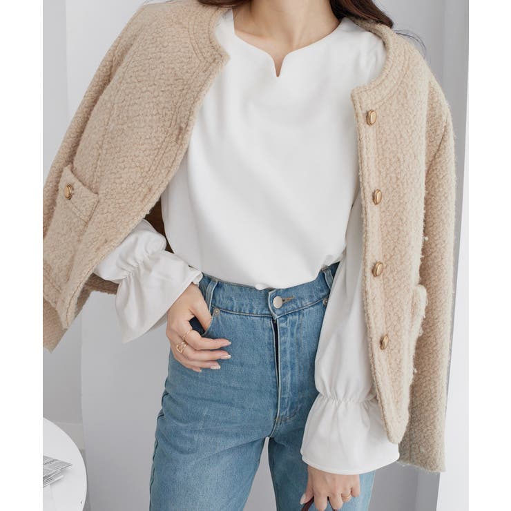 【裏起毛】キャンディースリーブハートネックブラウス | alotta | 詳細画像19 