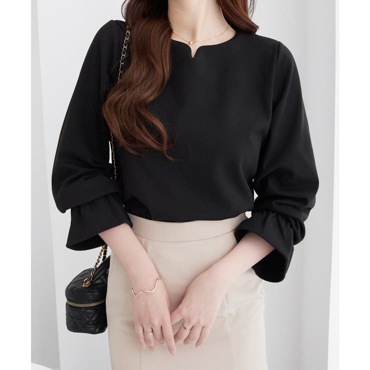 【裏起毛】キャンディースリーブハートネックブラウス | alotta | 詳細画像4 