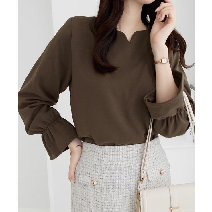 【裏起毛】キャンディースリーブハートネックブラウス | alotta | 詳細画像36 