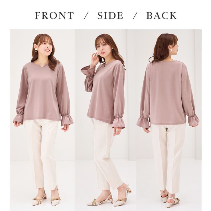 【裏起毛】キャンディースリーブハートネックブラウス | alotta | 詳細画像47 