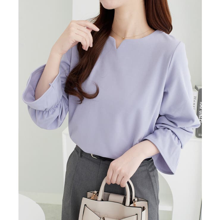 ライトブルー | 【裏起毛】キャンディースリーブハートネックブラウス | alotta