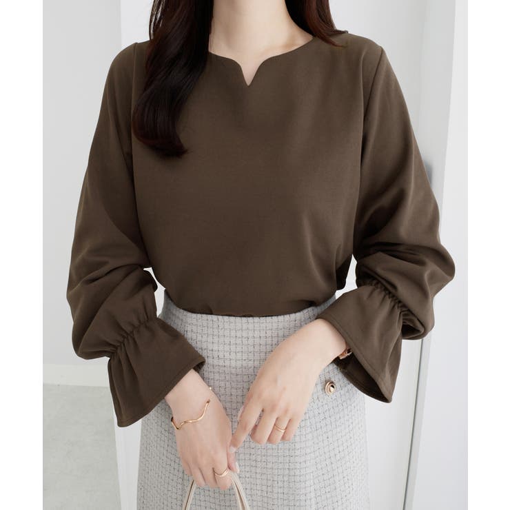 モカブラウン | 【裏起毛】キャンディースリーブハートネックブラウス | alotta