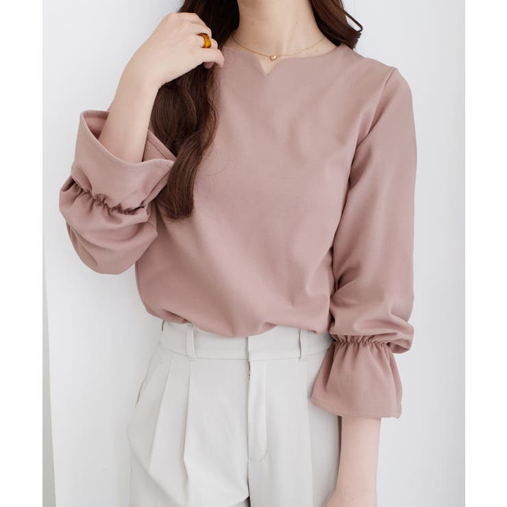 ピンク | 【裏起毛】キャンディースリーブハートネックブラウス | alotta