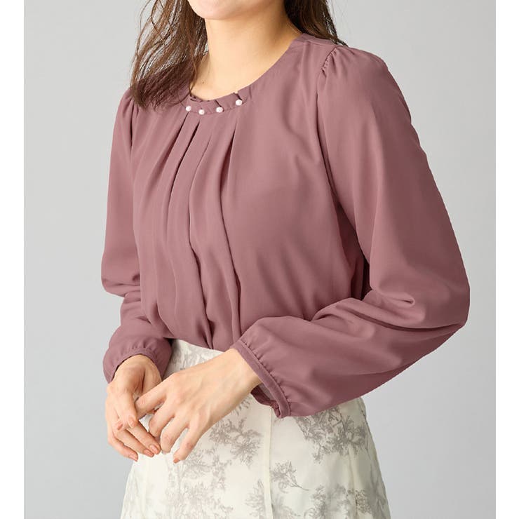ダークピンク | あったか裏地付ネックパールブラウス | alotta
