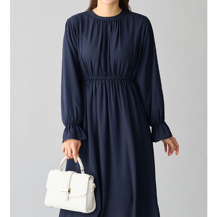 ネイビー | あったか裏地付キャンディー袖ワンピース  | alotta