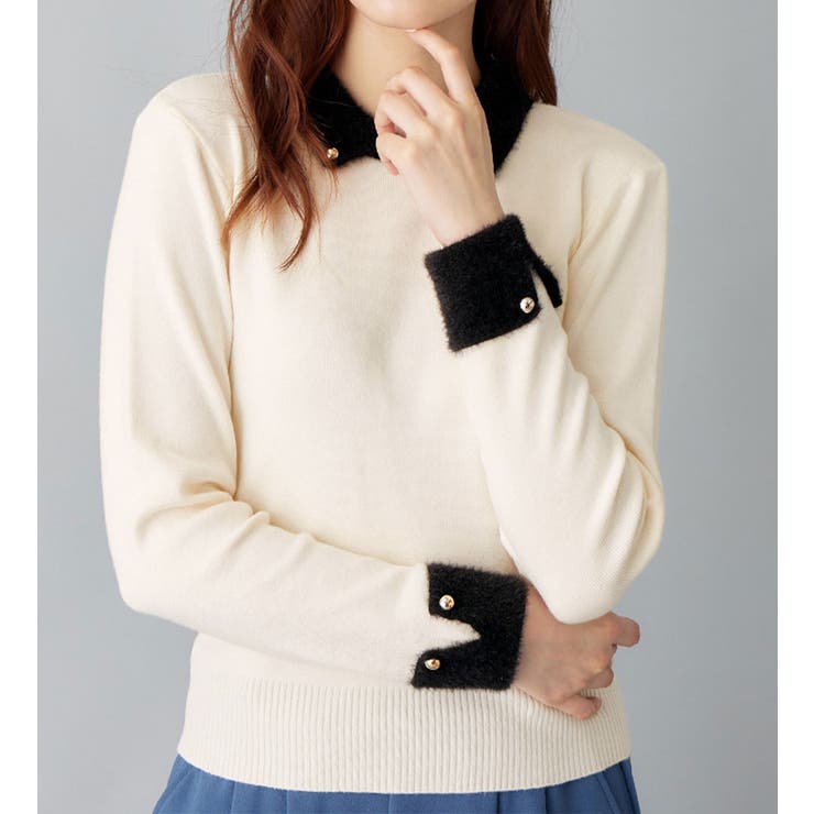 もっちりタッチ衿付フェザー切替配色ニット | alotta | 詳細画像13 