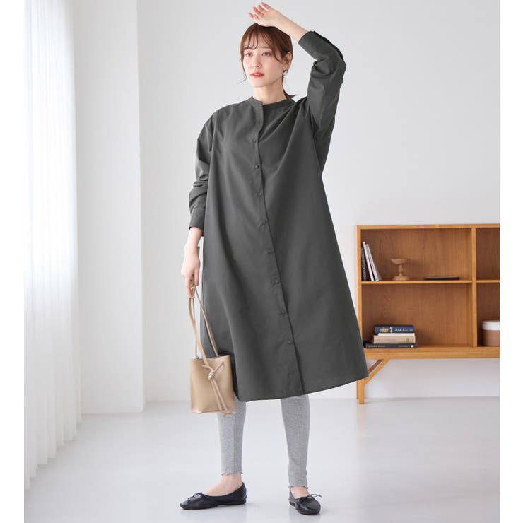 ウール混バンドカラーシャツワンピース - SOÉJU online store