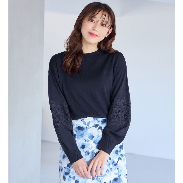 カシミヤタッチふんわり袖レースニット | alotta | 詳細画像13 