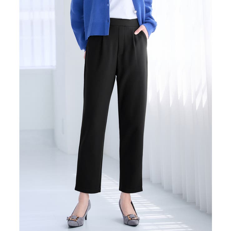 ブラック | あったか裏起毛カットジョーゼットスリムパンツ | alotta