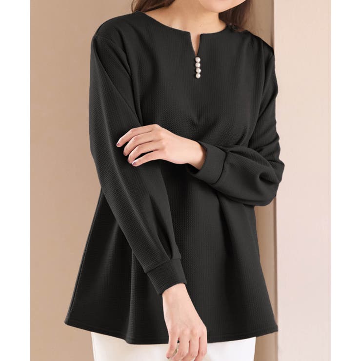 ブラック | フワぽかエンボス裏起毛チュニック     | alotta