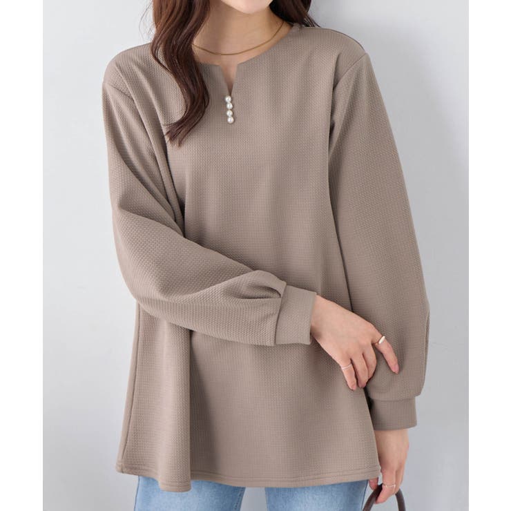 グレージュ | フワぽかエンボス裏起毛チュニック     | alotta