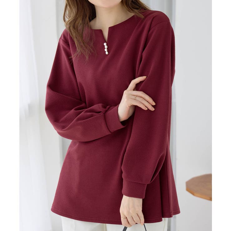 ワイン | フワぽかエンボス裏起毛チュニック     | alotta