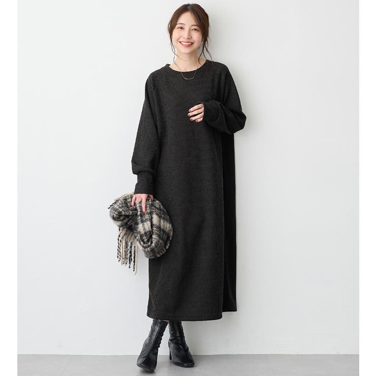 アゼ編み風裏起毛ゆったりワンピース[品番：ATTW0007495]｜Viola e