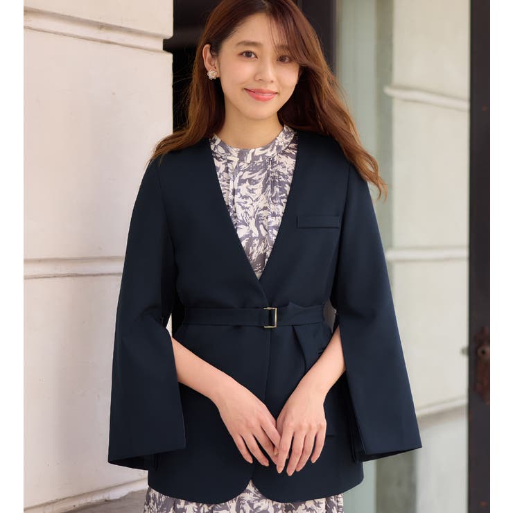 ネイビー | 袖ファスナー付ノーカラージャケット    | alotta