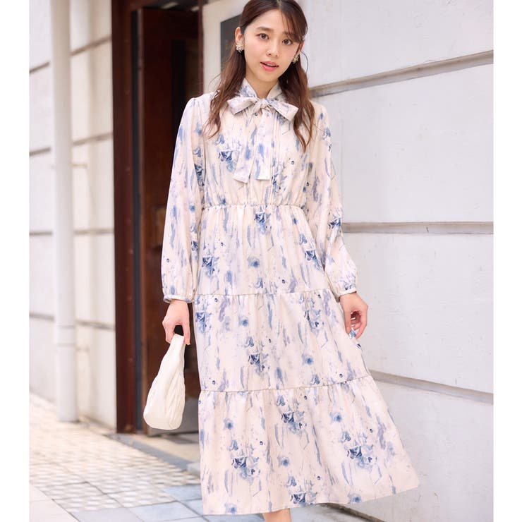 ニュアンス柄ボウタイ付ワンピース     | alotta | 詳細画像6 