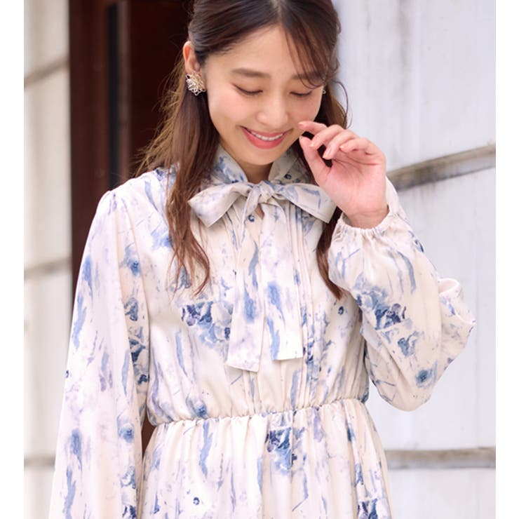 ニュアンス柄ボウタイ付ワンピース     | alotta | 詳細画像7 