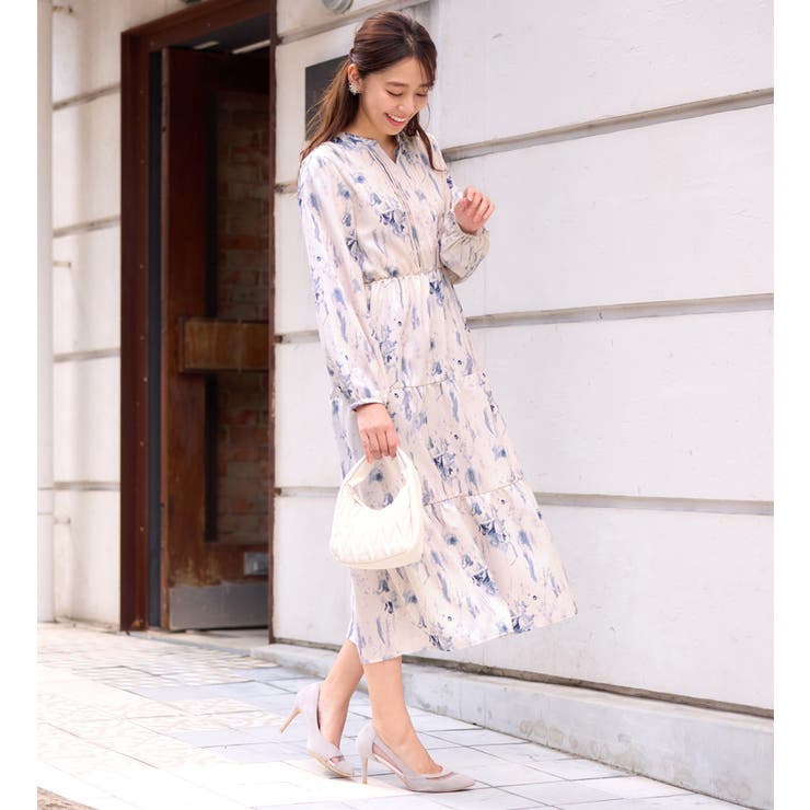 ニュアンス柄ボウタイ付ワンピース     | alotta | 詳細画像9 