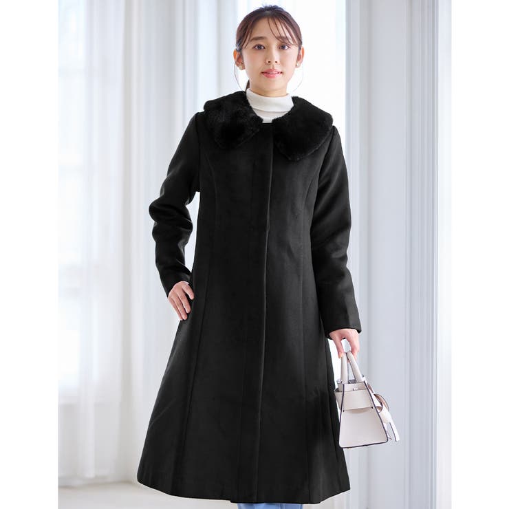 驚きの値段 美人シルエットファー付ノーカラーコート[品番：ATTW0007500 ジャケット・アウター