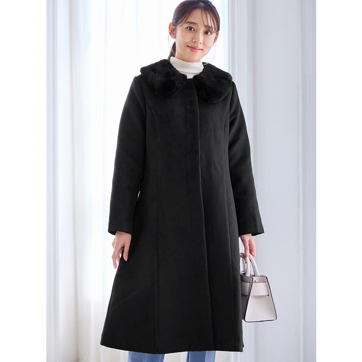 美人シルエットファー付ノーカラーコート[品番：ATTW0007500