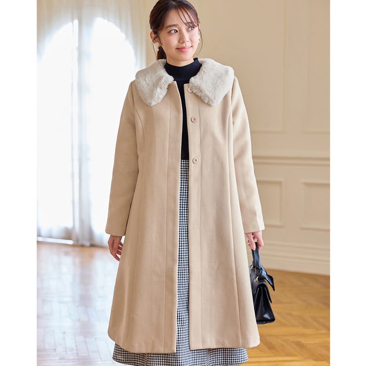 美人シルエットファー付ノーカラーコート[品番：ATTW0007500