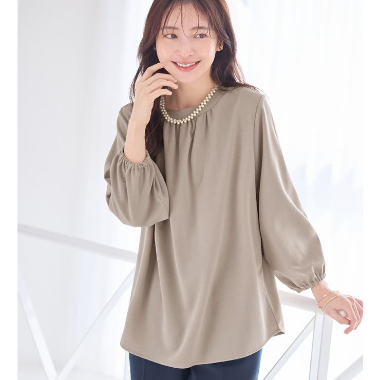 グレージュ | らくキレイストレッチギャザーブラウス   | Viola e Viola