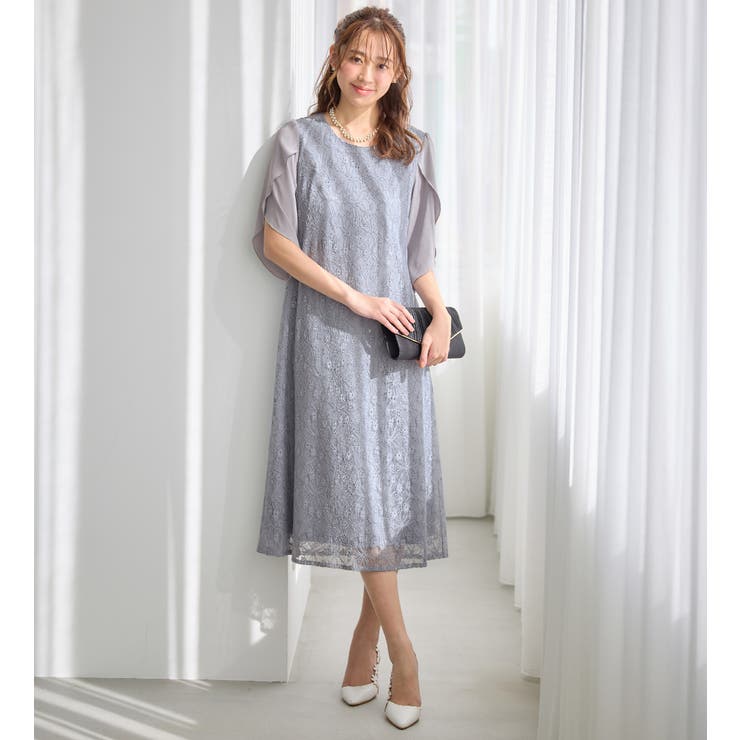 華やかラメレースチューリップ袖ワンピース | alotta | 詳細画像16 