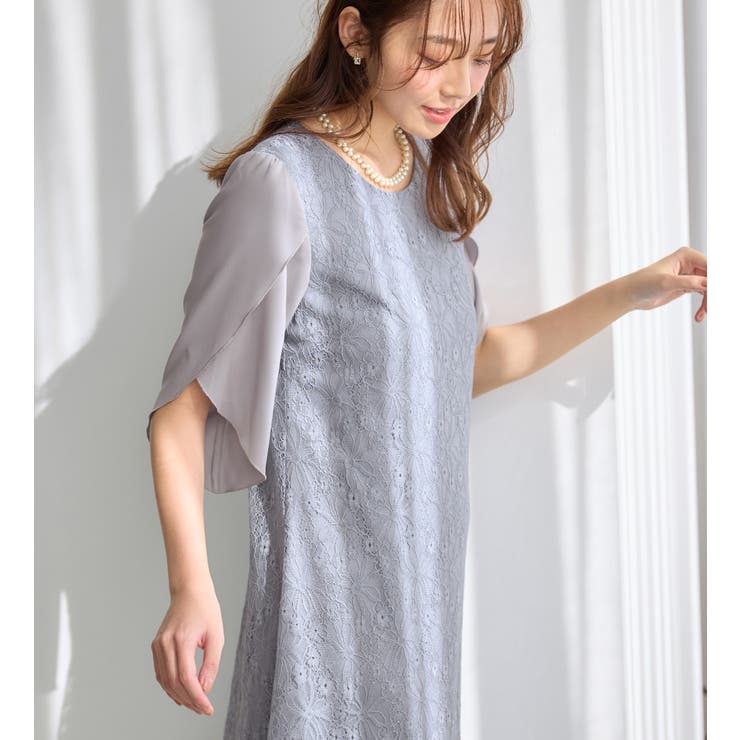 華やかラメレースチューリップ袖ワンピース | alotta | 詳細画像18 