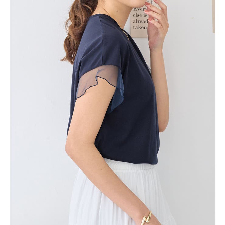 袖チュールデザイン綿混Ｔシャツ | alotta | 詳細画像21 