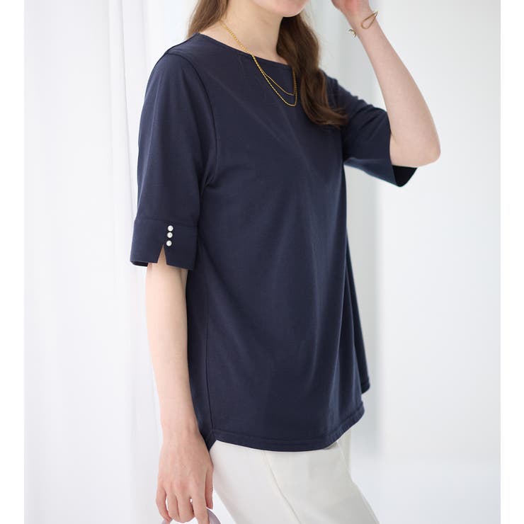 ５分袖パール調ボタンＴシャツ | alotta | 詳細画像6 