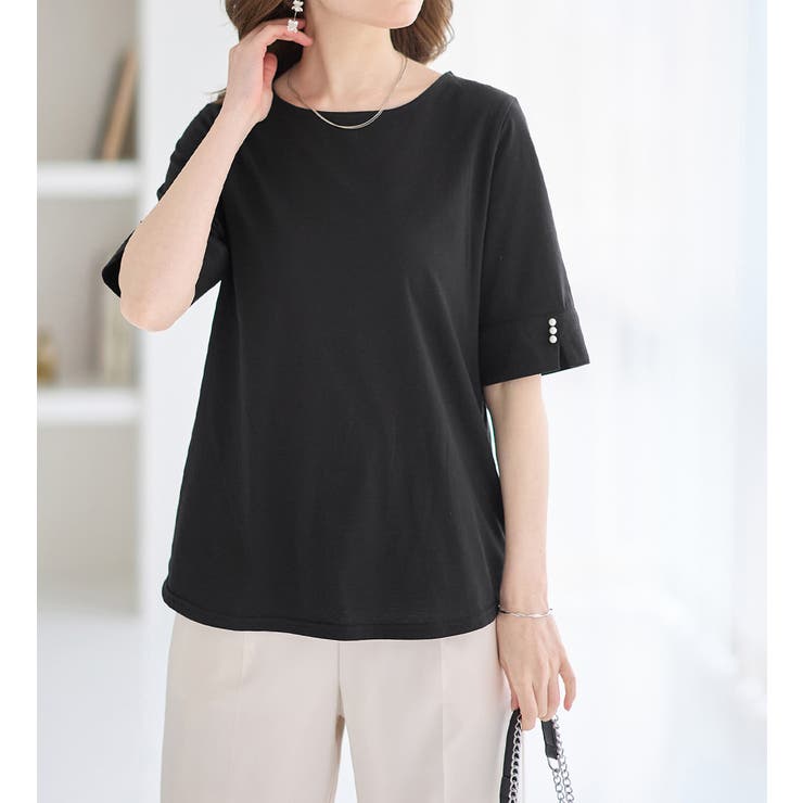 ５分袖パール調ボタンＴシャツ | alotta | 詳細画像7 