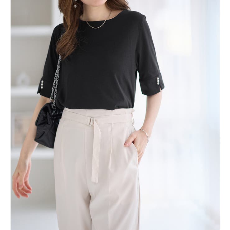 ５分袖パール調ボタンＴシャツ | alotta | 詳細画像12 