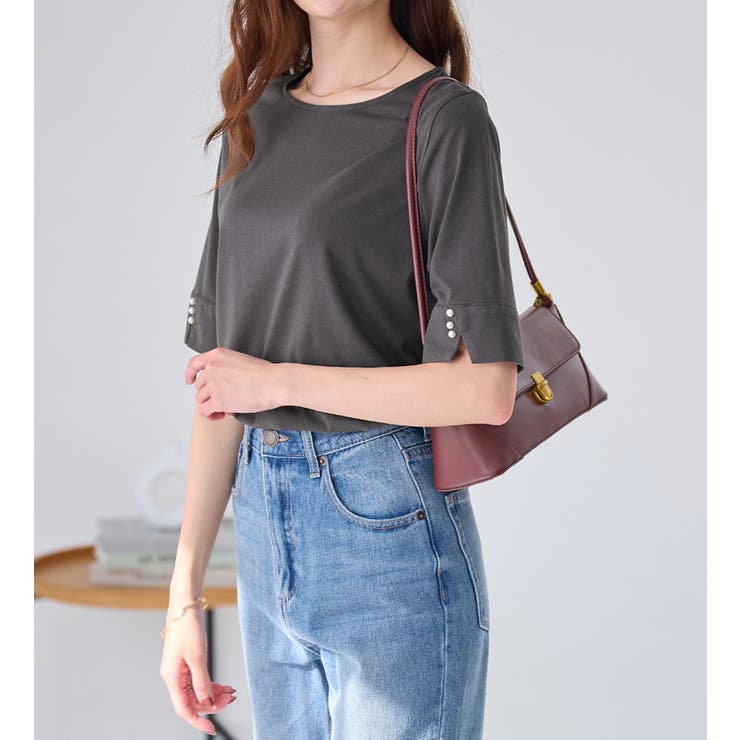 ５分袖パール調ボタンＴシャツ | alotta | 詳細画像15 