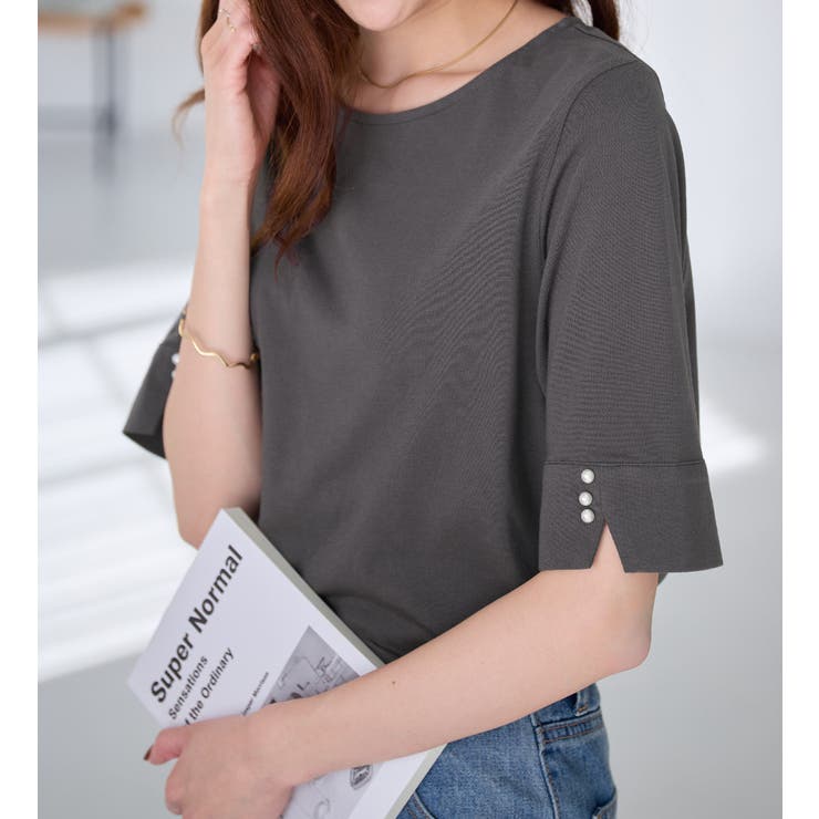 ５分袖パール調ボタンＴシャツ | alotta | 詳細画像17 