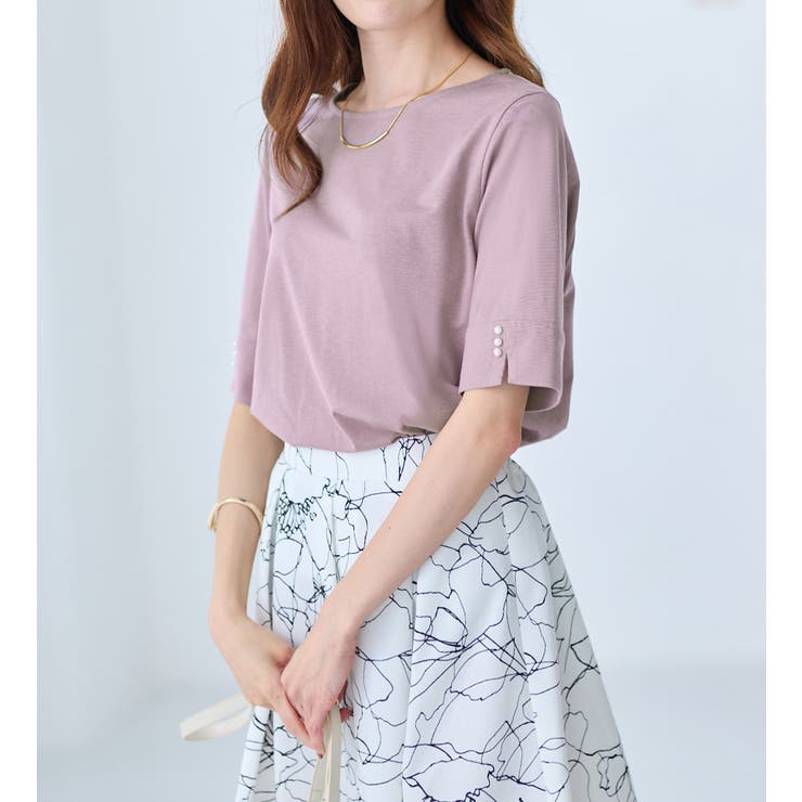 ５分袖パール調ボタンＴシャツ | alotta | 詳細画像23 