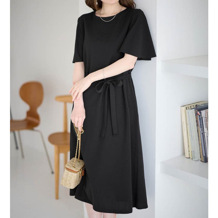 ブラック | ベルト付ゆるワンピース | alotta