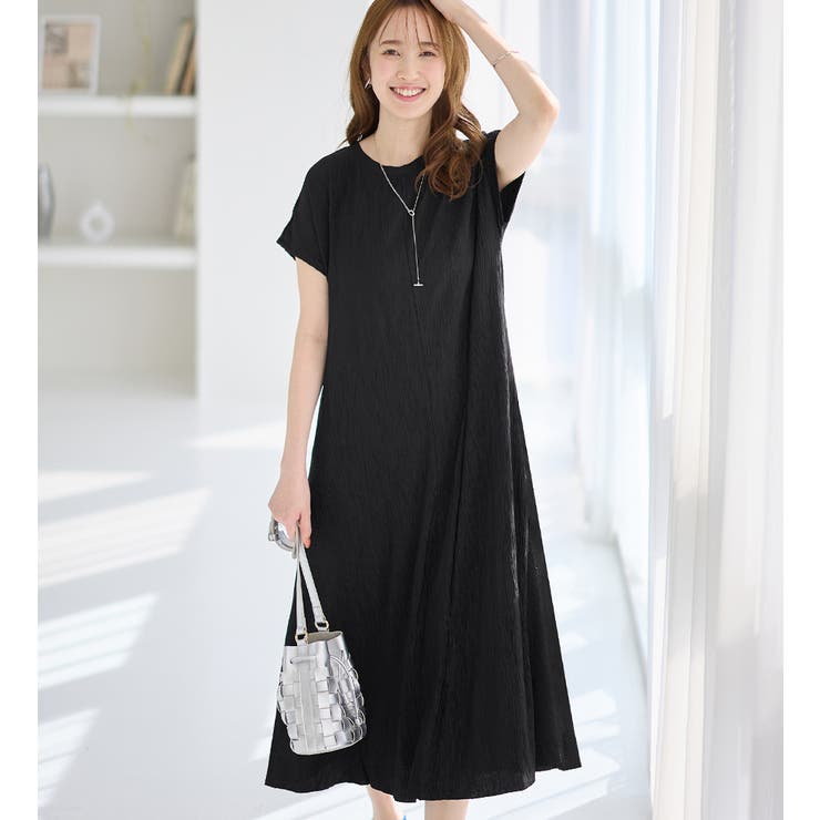 ブラック | フレンチスリーブフレアーワンピース | alotta