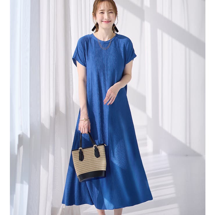 ブルー | フレンチスリーブフレアーワンピース | alotta