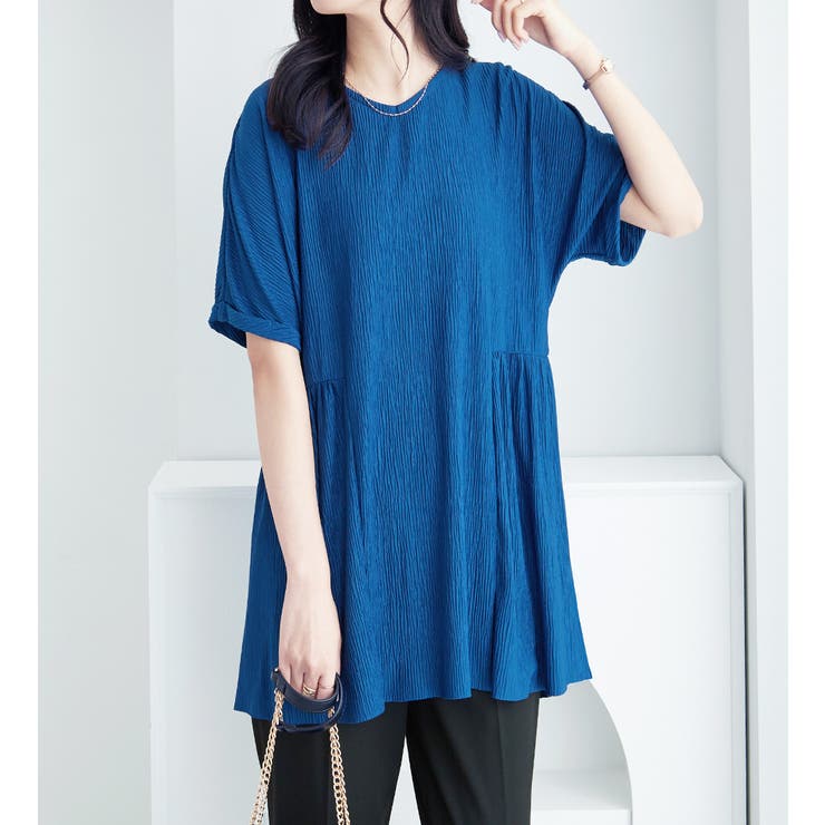 ブルー | 楊柳カットソーギャザーチュニック | alotta