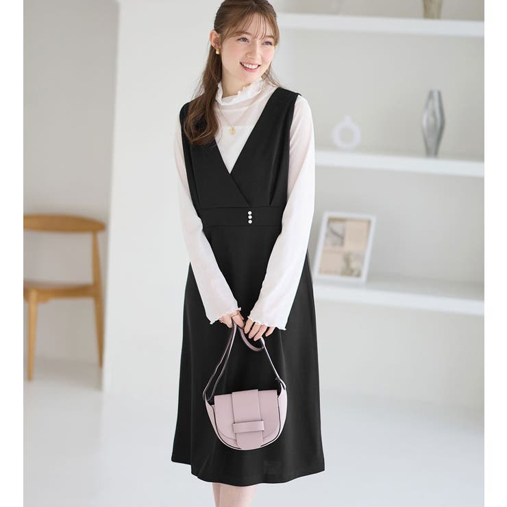 ブラック | カシュクールデザインジャンパースカート | alotta