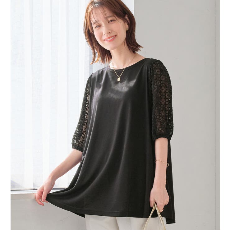 ブラック | 袖レース切替えチュニック | Viola e Viola