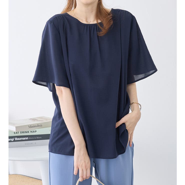 ネイビー | 前後２ＷＡＹフレアー袖ブラウス | alotta